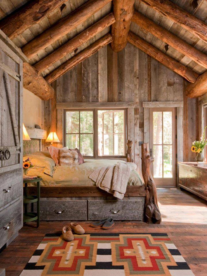 Sypialnia w domu z drewna